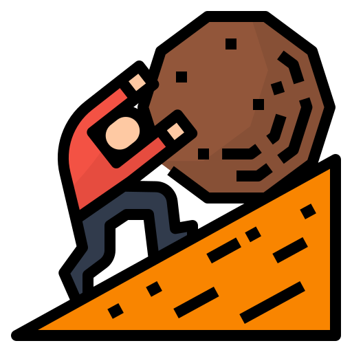 man pushing a boulder up a mountain illustration