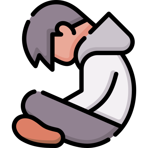 a lonely person curled in a ball illustration
